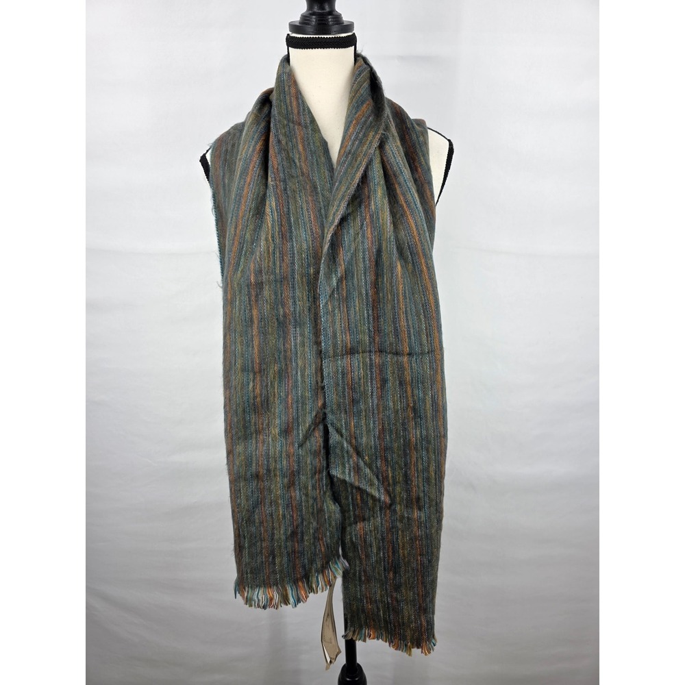 Winterbourne Alpaca Andean Silk Striped Scarf Blue Rust Handcrafted NWT